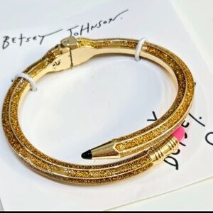 BETSEY JOHNSON TikTok Back to School Gold Pencil Hinged Bypass Bracelet NEW NWT